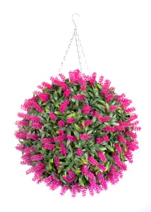 Pair of Best Artificial 38cm Pink Lush Lavender Hanging Basket Flower Topiary Ball - Weather & Fade Resistant