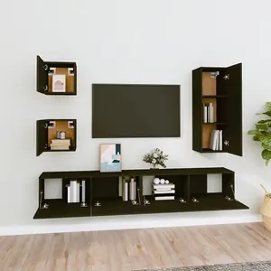 Berkfield 5 Piece TV Cabinet Set Black Engineered Wood