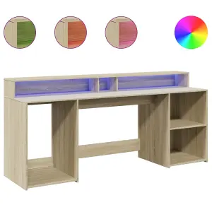 Berkfield Desk with LED Lights Sonoma Oak 200x55x91 cm Engineered Wood