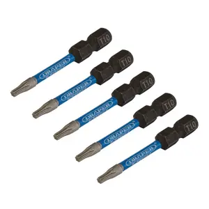 Draper Expert TX-STAR Impact Screwdriver Bits, T10 x 50mm, 1/4" Hex (Pack of 5) 05649