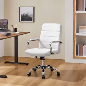 Yaheetech Height Adjustable PU Leather Office Chair with Armrests - White