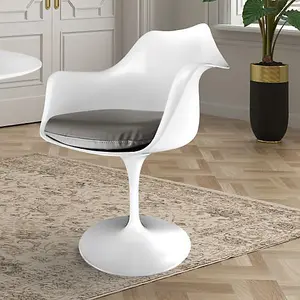 White Tulip Armchair with Grey PU Cushion