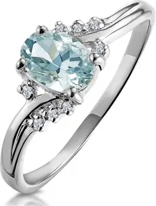 Aquamarine 0.70Ct And Diamond 9K White Gold Ring E5731