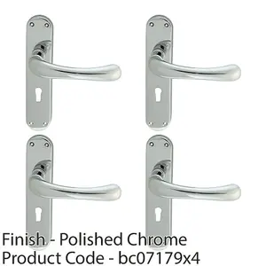 4 PACK - Rounded Smooth Latch & Lock Door Handle - Polished Chrome Lever on Backplate