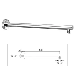 Bristan Chrome Round Fixed Shower Arm Head Wall Outlet 400mm