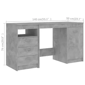 Berkfield Desk Concrete Grey 140x50x76 cm Engineered Wood