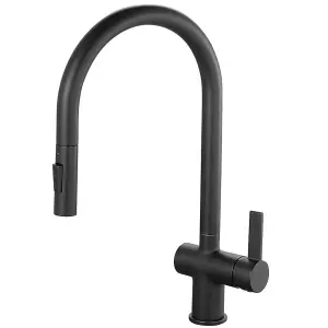 Astini Mayhill Black Single Lever Pull Out Kitchen Sink Mixer Tap