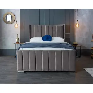 Meriso Plush Velvet Silver Bed Frame