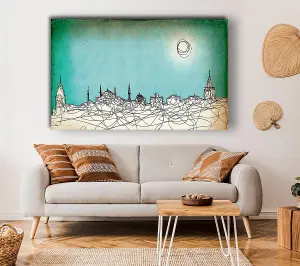 Where The Sun Sets Over Town Canvas Print Wall Art - Medium 20 x 32 Inches