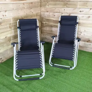 Pair of Multi Position Garden Gravity Relaxer Chair / Sun Lounger - BLACK/SILVER