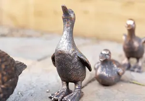 4pc Duck Garden Ornament Family Ducklings Outdoor Decor Bronze Effect