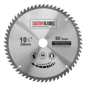 Saxton TCT26060T TCT Circular Saw Blade 260mm x 60T x 30mm Bore + 16, 20 and 25mm Reduction Rings