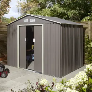 8 x 6 Double Door Metal Apex Shed (Light Grey)