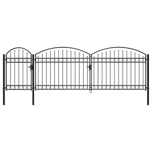 Berkfield Garden Fence Gate with Arched Top Steel 1.75x5 m Black