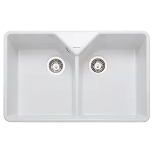 Rangemaster Farmhouse White Ceramic 2 Bowl Sink 591mm x 793mm