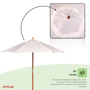 Oypla 2.1m Wooden White Garden Parasol Outdoor Patio Umbrella Canopy