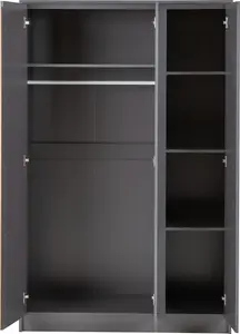 Malvern 3 Door Wardrobe in Grey Finish Hanging Rail and Shelving