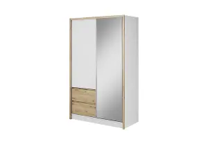 Sara Mirrred Wardrobe 130cm with Drawers in White and Oak Artisan