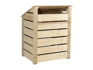 Slatted wooden log store with door and kindling shelf W-99cm, H-126cm, D-88cm - natural (light green) finish