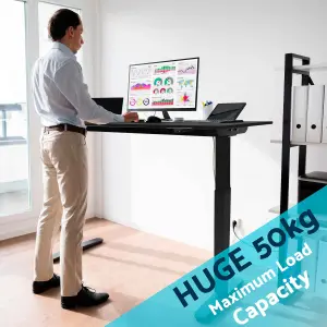 Dellonda Black Electric Adjustable Office Standing Desk, Quiet & Fast 1200x600mm