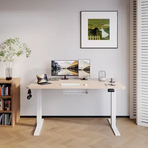 Hieronymus Electric Height Adjustable T-Shape Standing Desk Beige / White / 122 x 140 x 60 cm