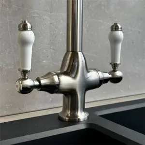 Liquida W22BN Traditional Twin Lever Swivel Brushed Nickel Kitchen Mixer Tap