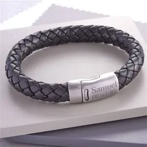 Men's Personalised Leather And Steel Clasp Bracelet