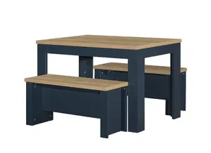 Birlea Highgate Dining Table & Bench Set Navy Blue & Oak