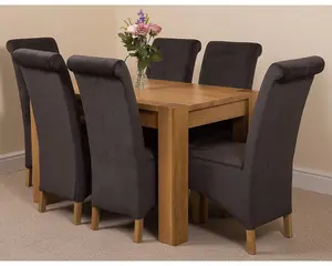 Kuba 125 x 80 cm Chunky Oak Small Dining Table and 6 Chairs Dining Set with Montana Black Fabric Chairs