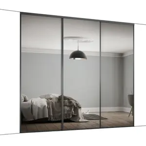 Classic Panelled Mirrored Graphite 3 door Sliding Wardrobe Door kit (H)2260mm (W)1803mm