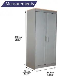 Home Treats Grey 2 Door Wardrobe Large Wooden Clothes Storage Rack