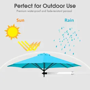 Costway Wall-Mounted Umbrella Water-proof Cantilever Parasols Tilting Sunshade Umbrella w/ Adjustable Pole