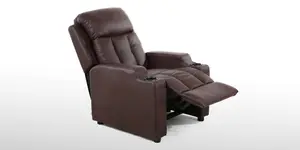 Studio Leather Recliner W Drink Holders Armchair Sofa Chair Cinema Gaming (Brown)