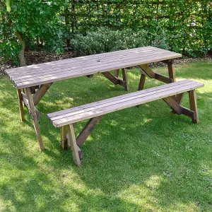 Oakham 6ft Picnic Table and Bench Set - L183 x W91 x H72 cm - Rustic Brown