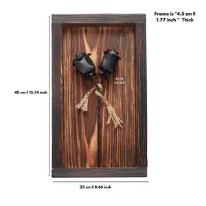 Mountable Wooden Frame with Black Forged Iron Roses - Wrought Iron and Wood Fusion for Her - Ideal Iron Gifts for 6th Anniversary