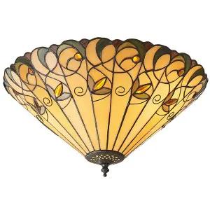 Tiffany Glass Semi Flush Ceiling Light Amber Floral Inverted Round Shade i00050