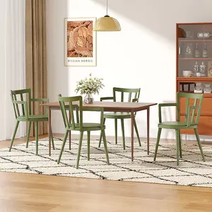 4 Pcs Green PP Dining Chairs PU Leather Padded with Armrest