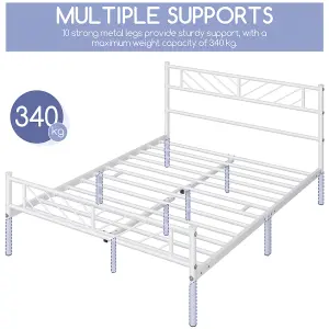 Yaheetech White 4ft6 Double Metal Bed Frame with Arrow Design Headboard and Footboard