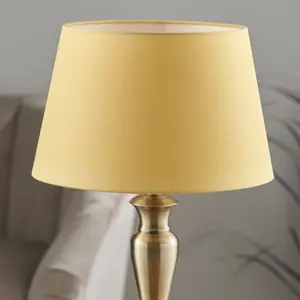 Table Lamp Antique Brass Plate & Yellow Cotton 60W E27 Base & Shade e10522