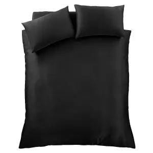 Catherine Lansfield Bedding Silky Soft Satin Duvet Cover Set with Pillowcase Black