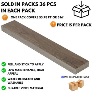 Self Adhesive Floor Planks - 36 Planks Per Pack Covering 5m² (53.8 ft²) - Peel And Stick Vinyl Flooring in Brown Wood Effect