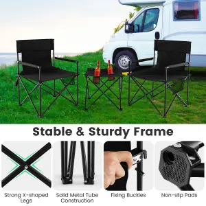 Costway 3 Piece Camping Chairs & Table Set Outdoor Foldable Lawn Chair Table w/ Carrying Bag