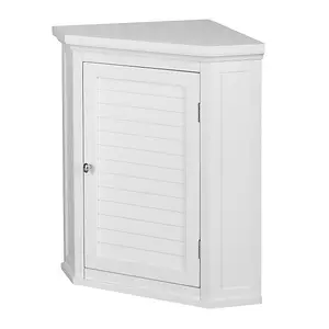 Teamson Home Bathroom Corner Wall Cabinet, Wooden Cabinet with Shutter Door, Bathroom Storage, White