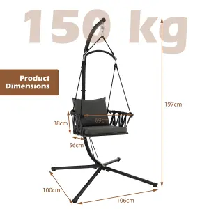 Costway Hanging Swing Chair with Stand Indoor Outdoor Hammock Chair w/ Cozy Seat & Back Cushion