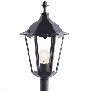 Outdoor Post Lantern Bollard Light Matt Black & Glass 2180mm Tall Garden Lamp