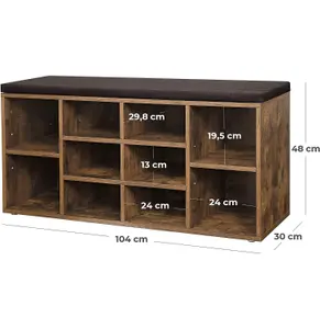 VASAGLE Shoe Bench, Shoe Shelf, Shoe Rack, Storage Cabinet, 10 Compartments, with Cushion, for Entryway, Rustic Brown