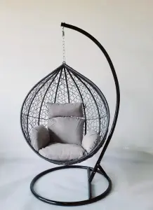 Alivio Rattan Weave Large Hanging Egg Chair with Cushions for Indoor Outdoor Swing Patio Garden - Grey