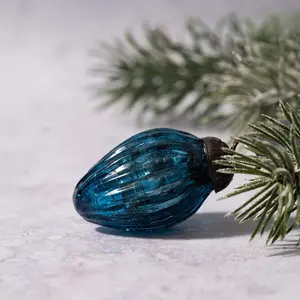 Emerald Frosted Glass Pinecones Bauble (Set of 6) Teal