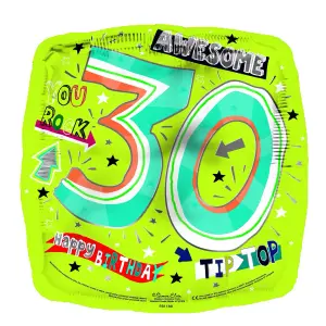 Simon Elvin Square 30th Birthday Foil Balloon Neon Green (One Size)