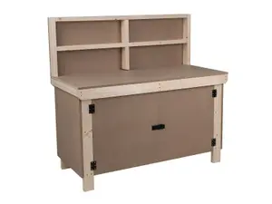 Wooden MDF Top Workbench With Lockable Cupboard (V.9) (H-90cm, D-70cm, L-150cm) with back panel